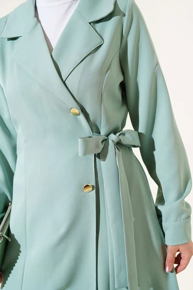 Kruvaze Yaka Yan Bağlamalı Kap Mint - 4