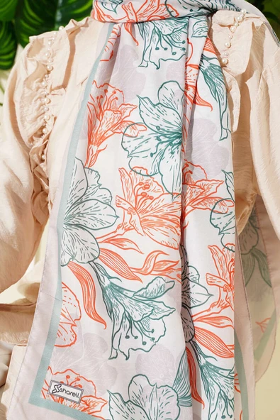 Antik Çiçekli Soft Şal Bej - Resim 4