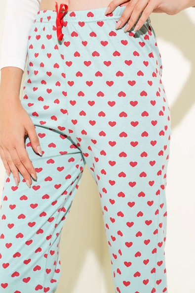 Kalp Desenli Pijama Altı Mint - Resim 4