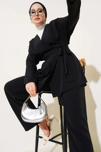 Bel Pensli Yandan Bağlamalı İkili Takım Siyah ürün görseli 1