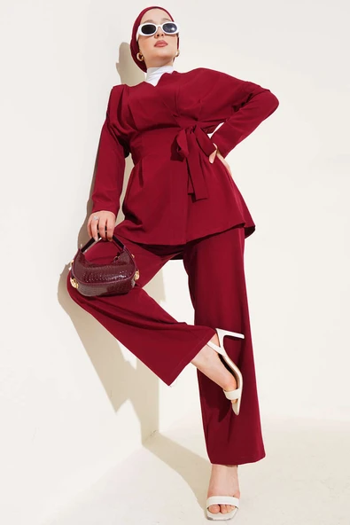 Bel Pensli Yandan Bağlamalı İkili Takım Bordo ürün görseli 1