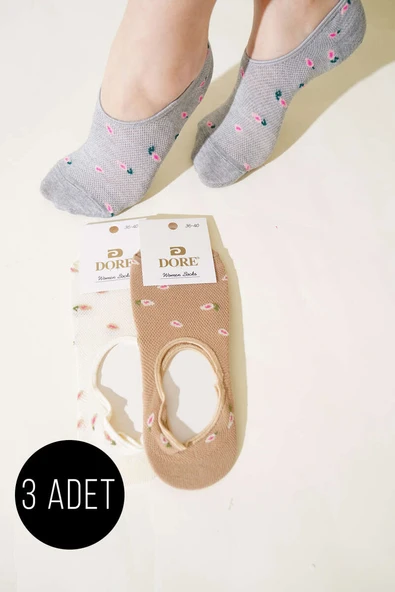 Bayan 3lü Mini Çiçekli Babet Çorap Asorti 1 ürün görseli
