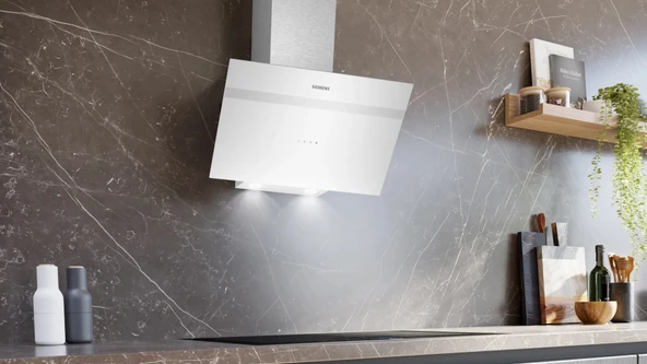 Siemens LC64KPJ20T iQ300, Duvar tipi davlumbaz, eğimli cam tasarım, 60 cm, beyaz - Resim 2