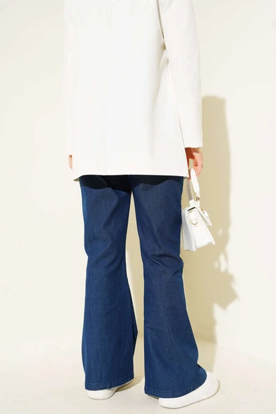 İspanyol Paça Kot Pantolon Orta Mavi - Resim 3