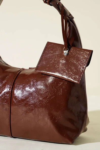 Bozuk Para Cüzdanlı Rugan Çanta Kahve - Resim 3