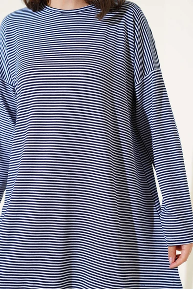 Çizgili Penye Tunik Lacivert - Resim 4