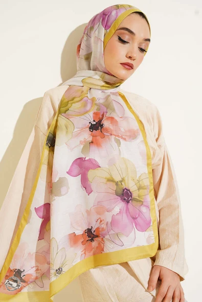 Menekşe Desen Şal Yeşil - Resim 2