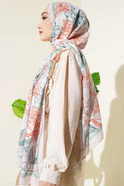 Antik Çiçekli Soft Şal Bej - Resim 3