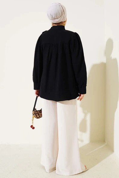 Fiyonk Yaka Müslin Tunik Siyah - Resim 3