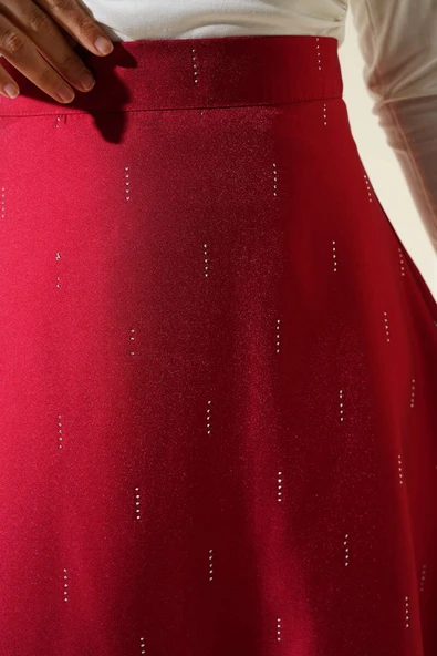 Sıra Taşlı Etek Bordo - Resim 4