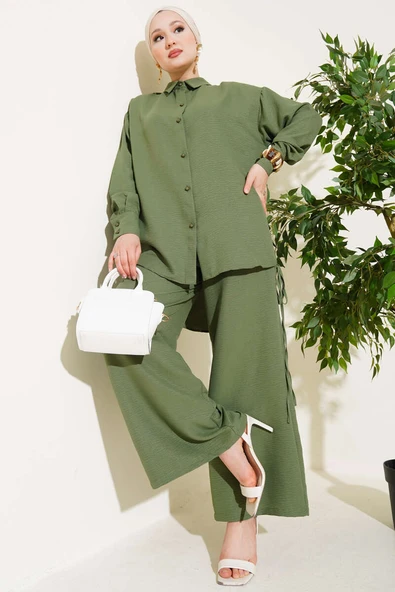 Yanları İp Detaylı İkili Takım Haki - Resim 2