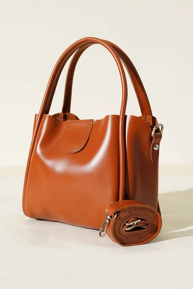 Fermuarlı Üç Bölmeli Kol Çanta Taba ürün görseli 1