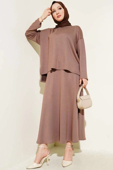 Loyşa Basic Tunik Etek İkili Takım Kahve ürün görseli 1