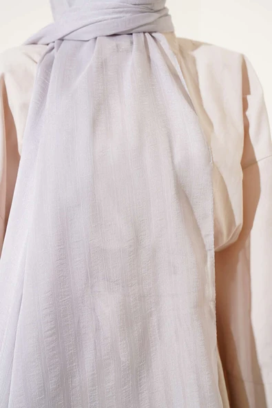 Kendinden Şeritli Jakar Şal Gri - Resim 4