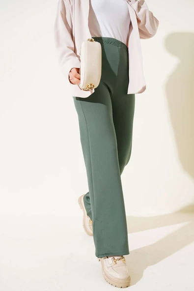 Paça Yırtmaçlı Scuba Pantolon Haki - Resim 2