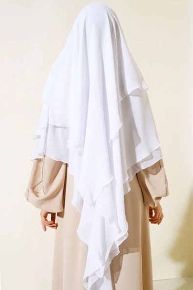 Şifon Sufle Himar Şal Beyaz - Resim 3