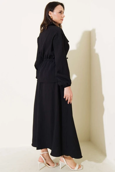 Cep Kapaklı Bel Tünelli Etekli Bürümcük Takım Siyah - Resim 3