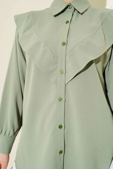 V Detaylı Gömlek Çağla Yeşili - Resim 4