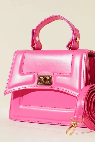 Metal Kilit Detaylı Çanta Fuşya - Resim 3