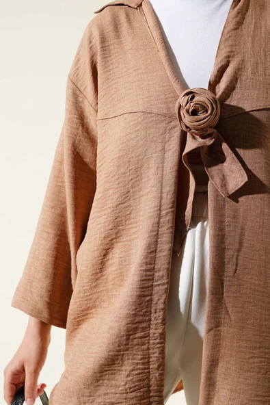 Önden Bağlamalı Kimono Camel - Resim 4