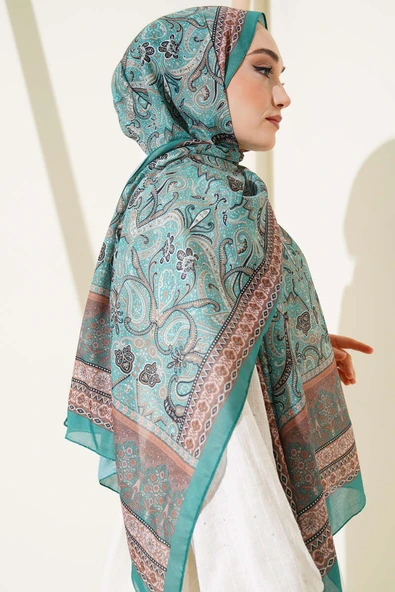 Etnik Paisley Desen Şal Zümrüt - Resim 3