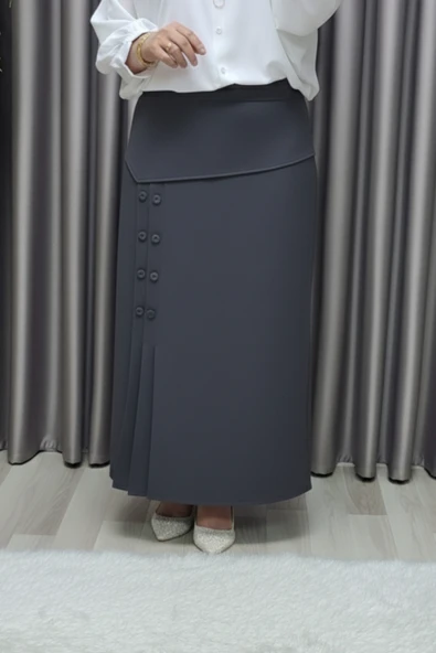 Kadın Giyim Büyük Beden Suna Düğmeli Etek - Resim 11