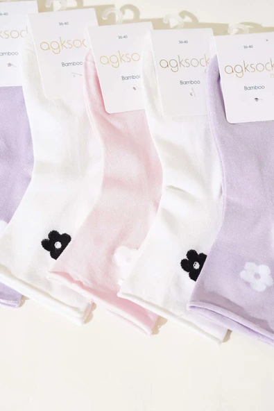 Bayan 6lı Papatyalı Kısa Konç Çorap Asorti 1 - Resim 2