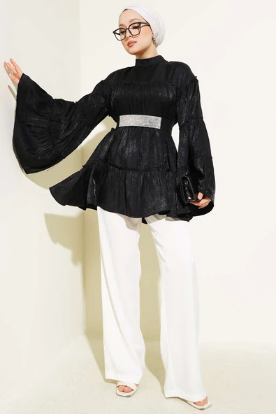 Parlak Kat Kat Tunik Siyah - Resim 2