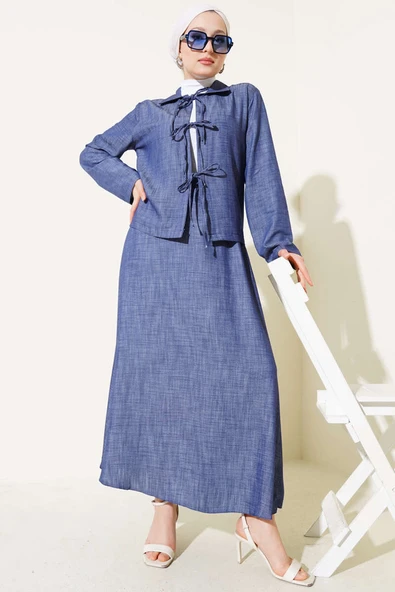 Önü İp Bağcıklı Tensel Etekli Takım Lacivert ürün görseli 1