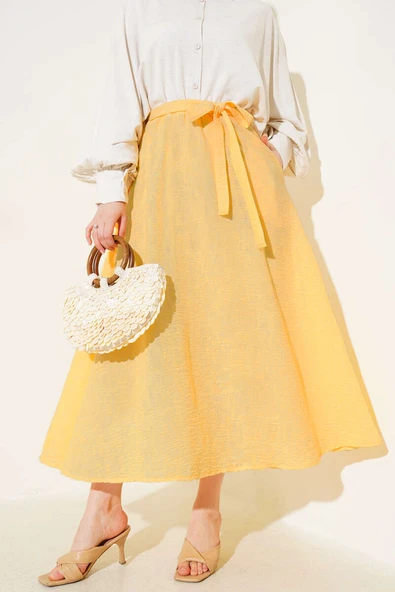 Bel Lastikli Kuşaklı Etek Oranj ürün görseli 1