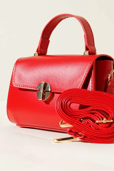 Gold Kilitli Çanta Kırmızı - Resim 3