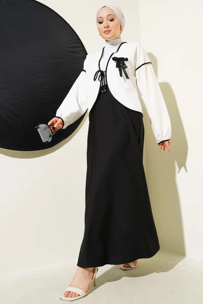 Fiyonk Broşlu Etekli İkili Takım Siyah ürün görseli 1