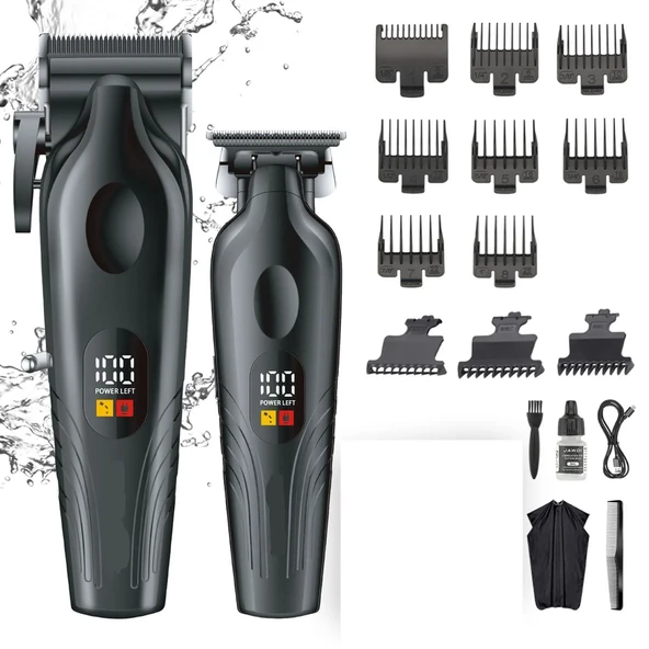 WA-0178 2'li Set Profesyonel Şarjlı Saç,Sakal,Ense,Vücut Traş Kesme Makinesi / Ergonomik Tasarım, Uzun Pil Ömrü, LED Ekran