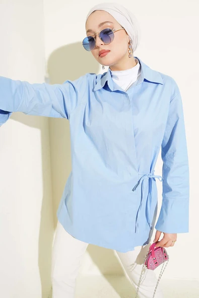 Yanı İp Bağlamalı Kimono Mavi ürün görseli 1