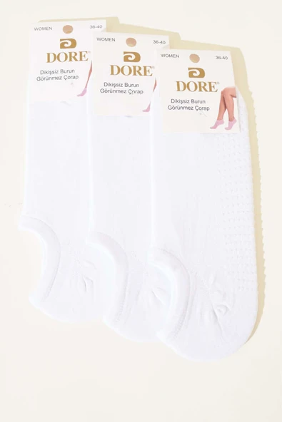 Bayan 3lü Kaydırmaz Sneakers Çorap Beyaz - Resim 2