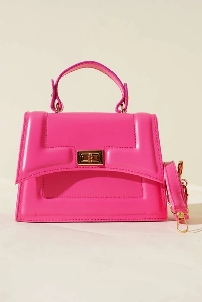 Metal Kilit Detaylı Çanta Fuşya - Resim 2