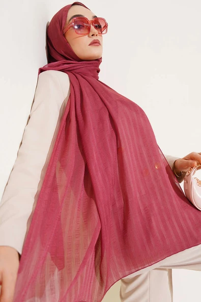 Kendinden Şeritli Jakar Şal Gül Kurusu ürün görseli 1