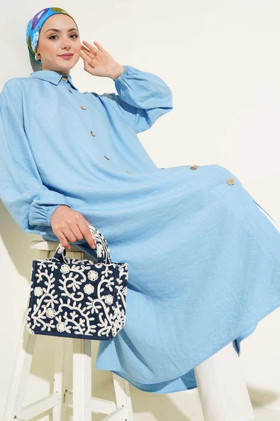 Tahta Düğmeli Uzun Tunik Bebe Mavi ürün görseli 1