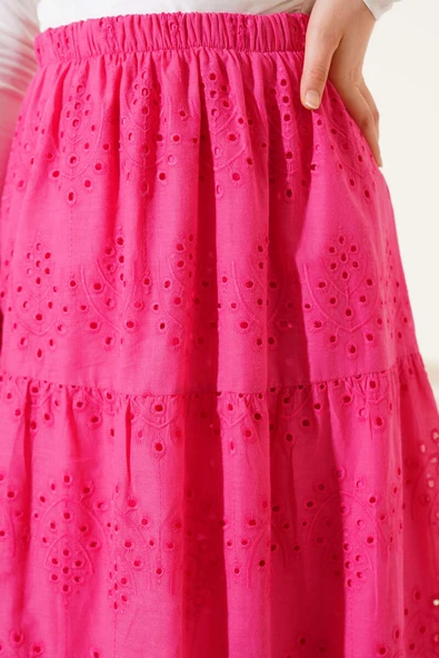 Brodeli Kat Kat Etek Fuşya - Resim 4