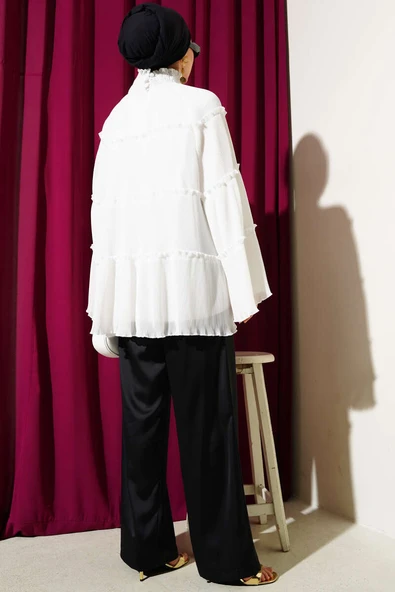 Pliseli Kat Kat Salaş Tunik Ekru - Resim 3