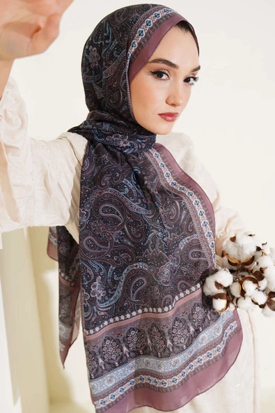Etnik Paisley Desen Şal Sütlü Kahve - Resim 2