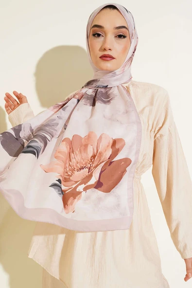 Retro Çiçek Desenli Şal Sütlü Kahve ürün görseli 1