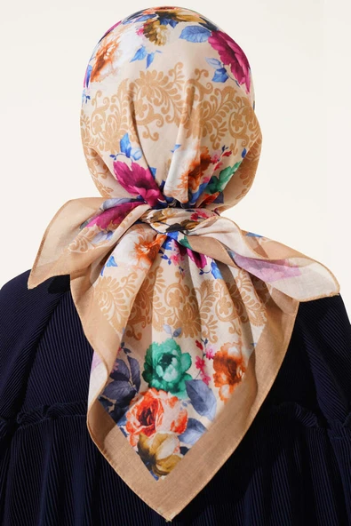 Flowers Desen Eşarp Lime - Resim 3