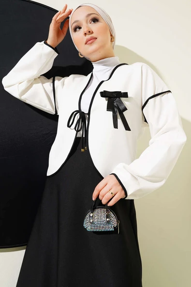 Fiyonk Broşlu Etekli İkili Takım Siyah - Resim 2