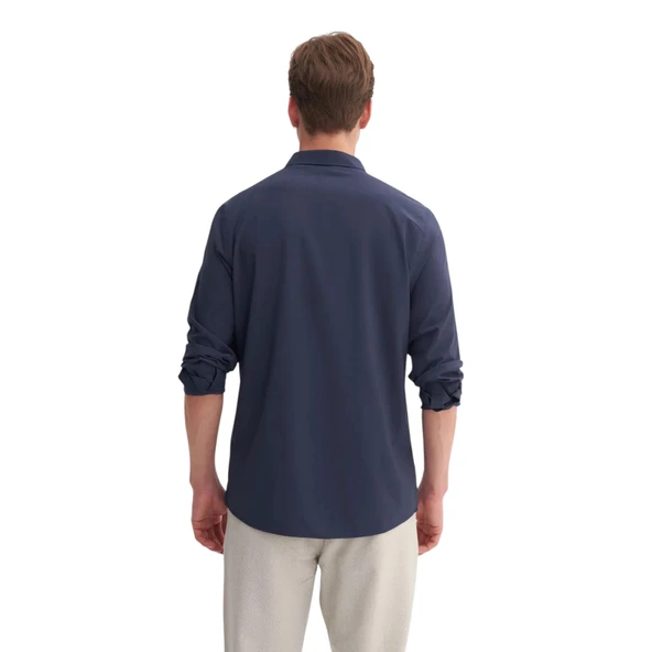 Regular Fit Dokuma Viscon Uzun Kol Gömlek - Resim 9