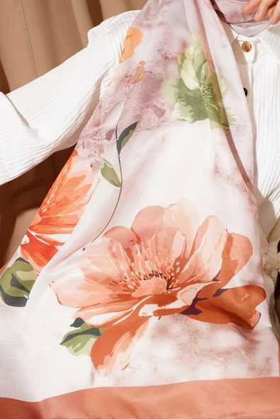 Retro Çiçek Desenli Şal Taba - Resim 4