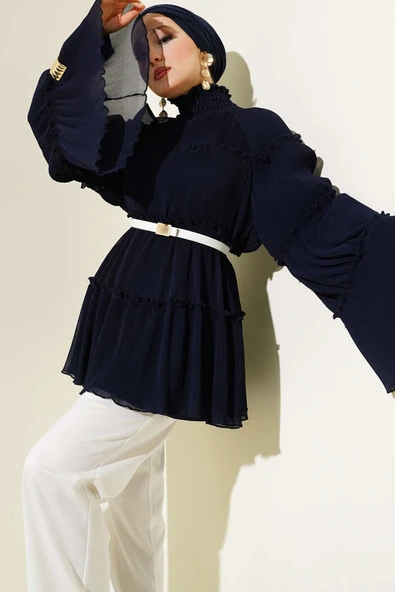 Pliseli Kat Kat Salaş Tunik Lacivert ürün görseli