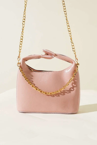 Çıtçıt Kulplu Zincir Askılı Rugan Çanta Pudra - Resim 2