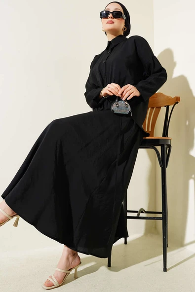 Lastik Detaylı Etekli İkili Takım Siyah ürün görseli 1