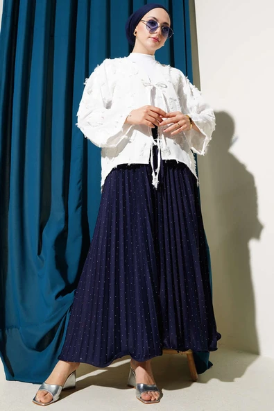 Püsküllü Bağlamalı Kimono Beyaz - Resim 2